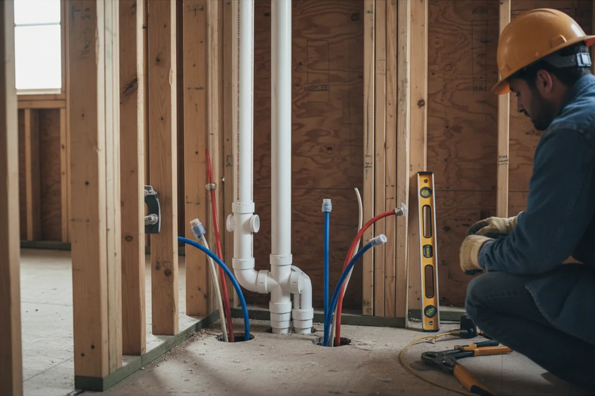 Drain and supply rough-in during Sump Pump Repair in Brown City